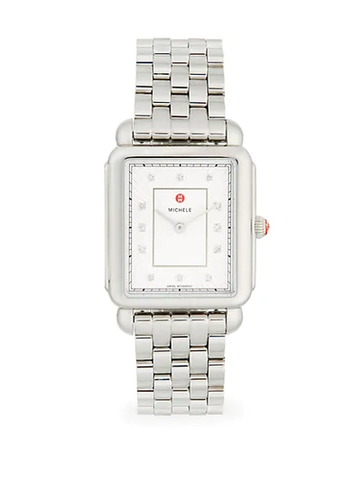Michele Deco Ii Stainless Steel, Mother-of-pearl & Diamond Bracelet Watch