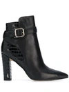 Sam Edelman Rita Croc-embossed Leather Point-toe Booties In Black