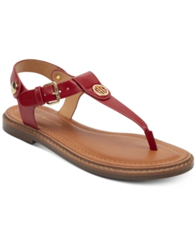 Tommy Hilfiger Bennia T-strap Flat Sandals Women's Shoes In Red