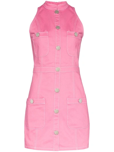 Balmain Button-embellished Denim Mini Dress In Pink