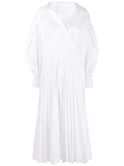 Valentino Pleated Cotton-blend Poplin Shirt Dress In White