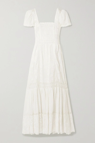 Loveshackfancy Norma Crochet-trimmed Embroidered Cotton-voile Maxi Dress In  White | ModeSens