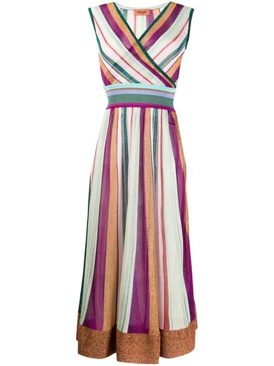 Missoni Wrap-effect Striped Metallic Crochet-knit Midi Dress In Purple