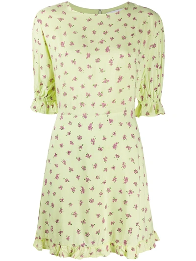 Faithfull The Brand + Net Sustain Florence Ruffled Floral-print Crepe Mini Dress In Lime Green