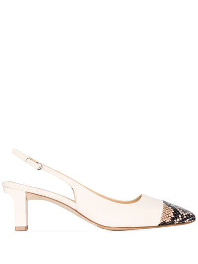 Aeyde Drew Snake-effect And Smooth Leather Slingback Pumps In Cream