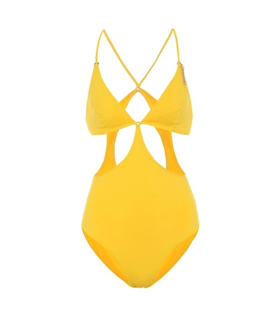 Stella Mccartney Embellished Cutout Swimsuit In Yellow