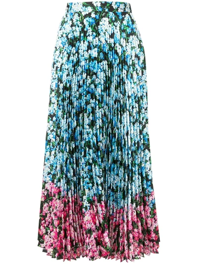 Mary Katrantzou Uni Pleated Floral-print Satin-twill Midi Skirt In Azure