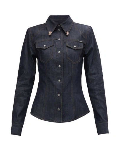 Dolce & Gabbana Crystal-embellished Denim Shirt In Blue