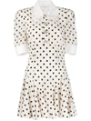 Alessandra Rich Fringed Sequin-collar Polka-dot Silk Mini Dress In White