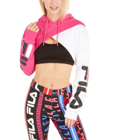 Fila Edie Colorblocked Cropped Hoodie In Mage Pink/white/black