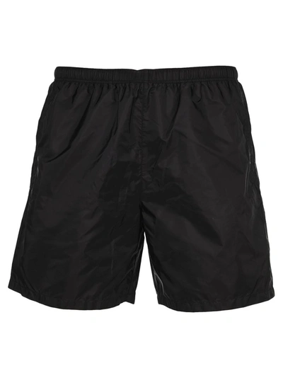 Prada Rear Logo Patched Swim Shorts In Black