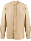 Aspesi Mandarin Collar Linen Shirt In Beige