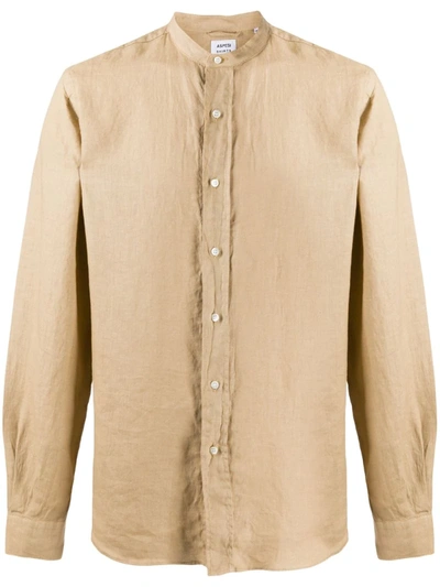 Aspesi Mandarin Collar Linen Shirt In Beige