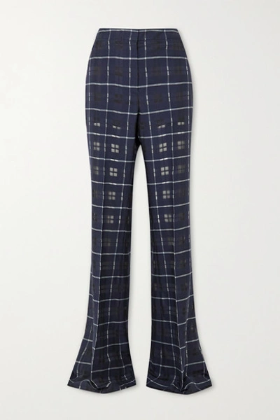 Akris Farida Checked Cotton And Silk-blend Flared Pants In Navy