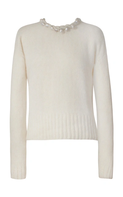 Alejandra Alonso Rojas Embellished Cashmere-blend Sweater In White