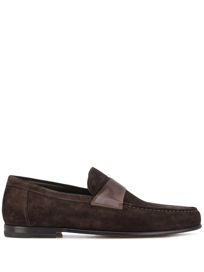 Santoni Suede Loafers With Leather Detail In Brown
