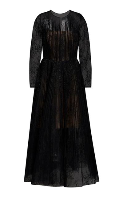 Oscar De La Renta Bead-embellished Lace Cocktail Dress In Black