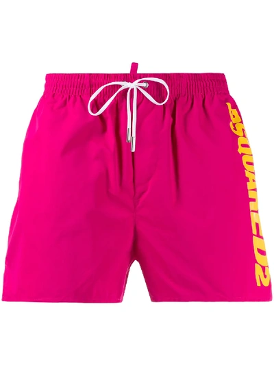 Dsquared2 Pink Logo Midi Swim Shorts
