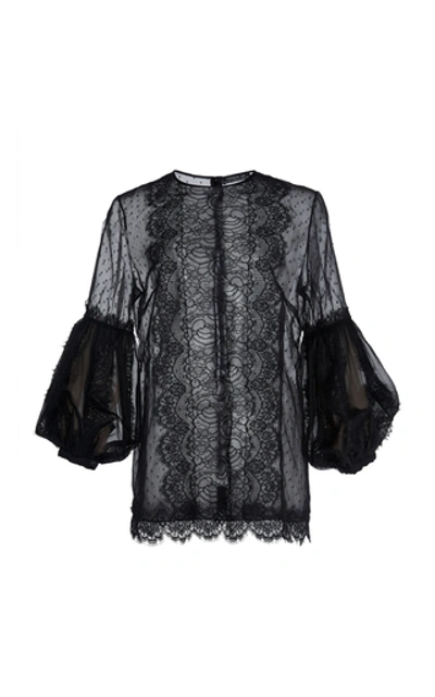 Andrew Gn Chantilly Lace Top In Black