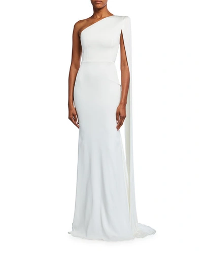 Alex Perry Marston Cape Satin One-shoulder Gown In White