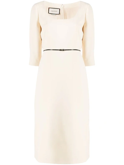 Gucci Cream Silk And Wool-blend Midi Dress In Multicoloured