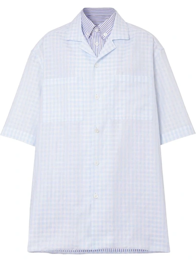 Burberry Striped And Gingham Oversized Double Shirt In Blue