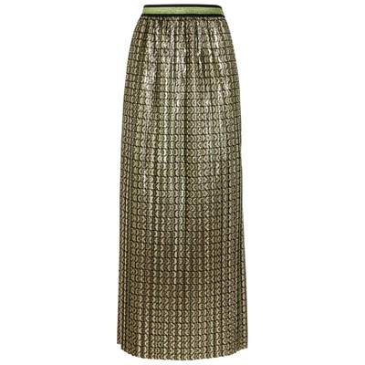 Palones Printed Metallic Plissé Skirt In Green