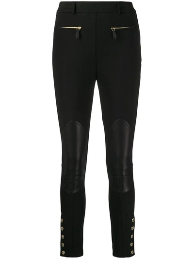 Burberry Leather-patch Stretch-cotton Trousers In Black