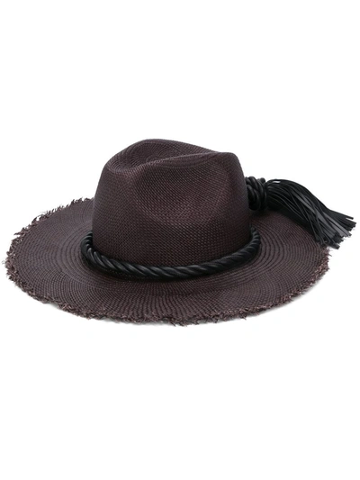 Valentino Garavani Leather-braid Straw Hat In Black