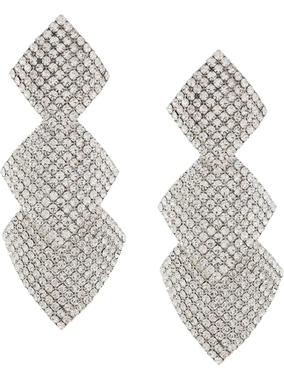 Alessandra Rich Crystal-embellished Square-drop Clip Earrings In Silver