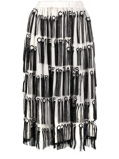 Comme Des Garçons Fringed Logo-print Skirt In White