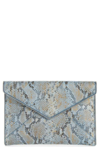 Rebecca Minkoff Leo Small Metallic Leather Clutch In Cement Blue Multi