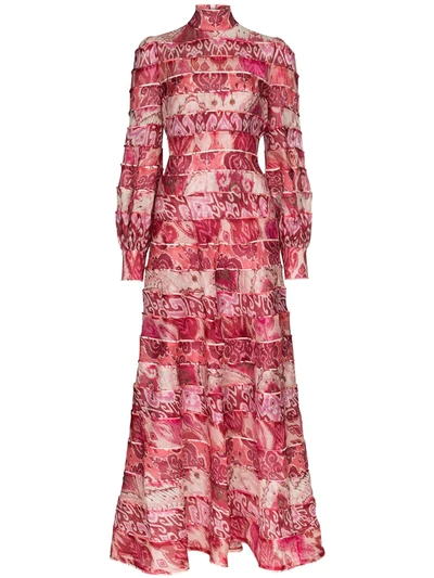 Zimmermann Wavelength Long Sleeve Linen & Silk Maxi Dress In Pink