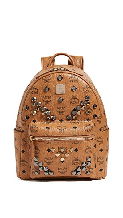 Mcm Small Stark M Stud Small Coated Canvas Backpack In Cognac