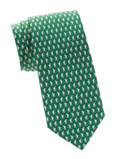 Ferragamo Men's Mice On Stool Silk Tie In Green