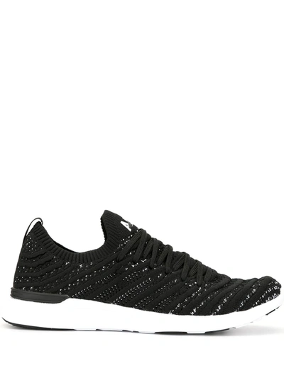 Apl Athletic Propulsion Labs Techloom Wave Logo-embroidered Stretch-knit Low-top Trainers In Black White