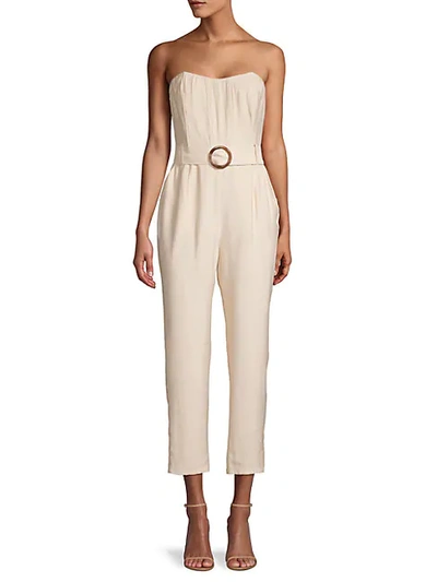 Joa Strapless Belted Cropped Jumpsuit In Ecru