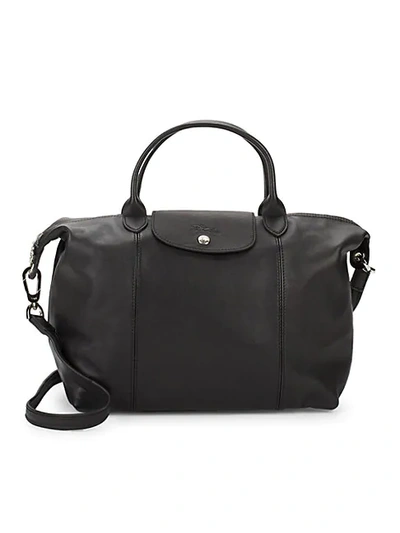 Longchamp Le Pliage Leather Top Handle Bag In Black