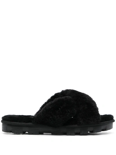 Ugg Fusette Crossover-strap Slides In Black