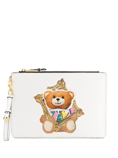 Moschino Frame Teddy Bear Print Clutch In White