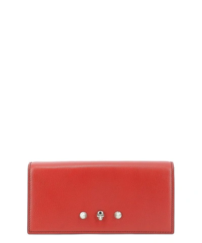 Alexander Mcqueen Skull And Stud Continental Wallet In Red