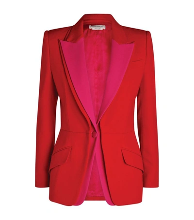 Alexander Mcqueen Double Lapel Light Wool Silk Jacket In Lust Red/orchid Pink