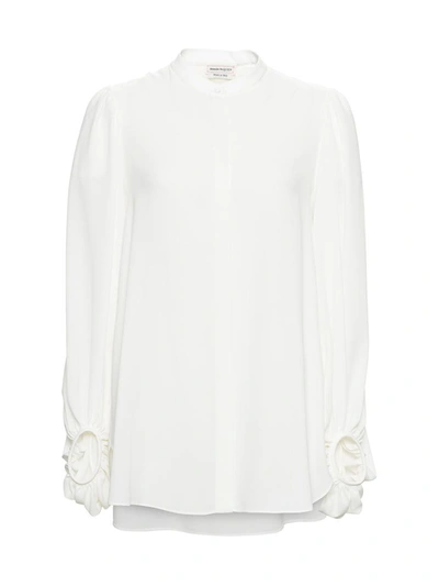 Alexander Mcqueen Silk Shirt With Puffed Sleeves In White