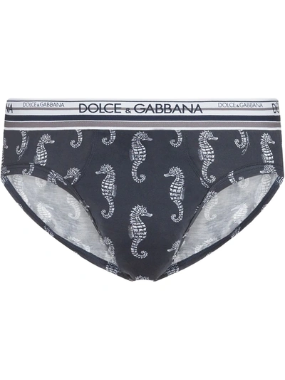 Dolce & Gabbana Cotton Brando Briefs With Seahorse Print In Blue