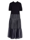 Agnona X Lemlem Cotton & Cashmere Layered Midi Dress In Navy