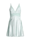 Josie Natori Sleek Lace Detail Silk Chemise In Clear Blue