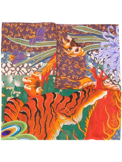 Dsquared2 Peacock Print Silk Stole In Orange