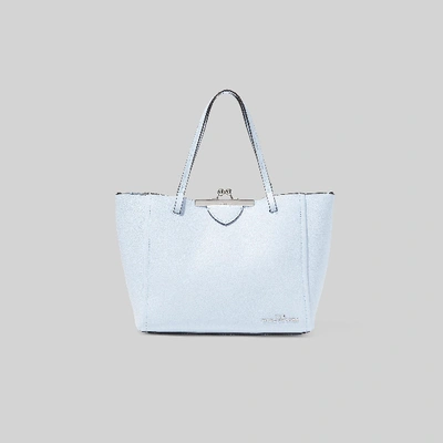 Marc Jacobs Kiss Lock Mini Tote Bag In Light Blue Grained Leather In Azzurro