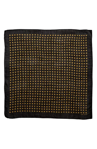 Saint Laurent Star Print Wool Scarf In Black/ Yellow