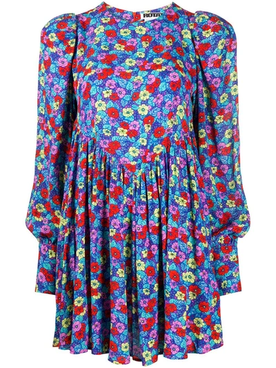 Rotate Birger Christensen Puffed Sleeves Floral Print Dress In Blue